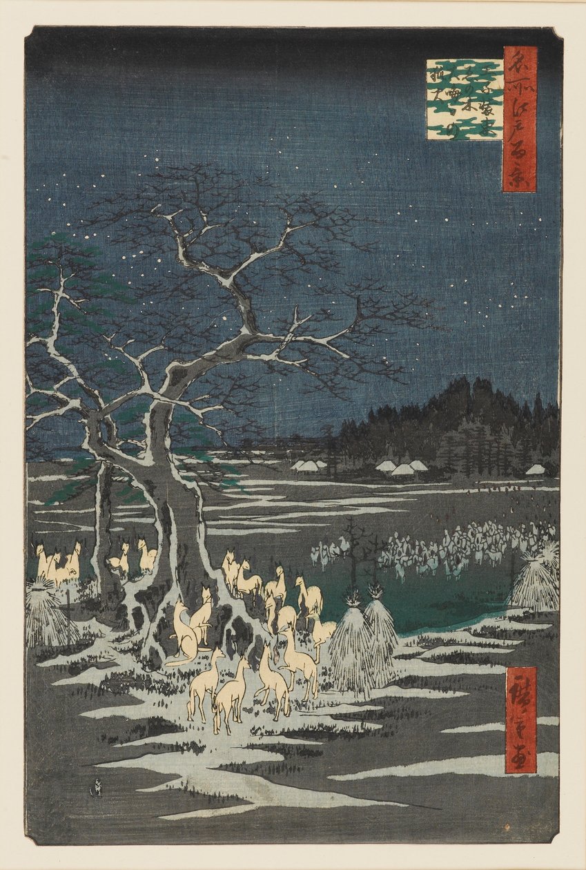 Sylwestrowe ogniska pod Zmieniającym się Drzewem, Oji, XIX w. autorstwa Ando Hiroshige