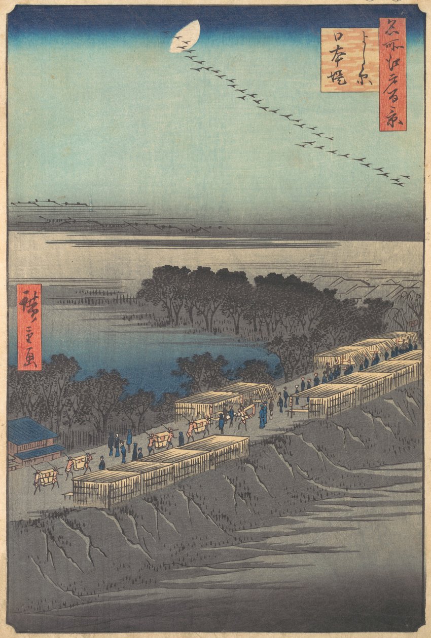 „Nihon Embankment at Yoshiwara”, z serii Sto słynnych widoków Edo Meisho E..., 1857. autorstwa Ando Hiroshige