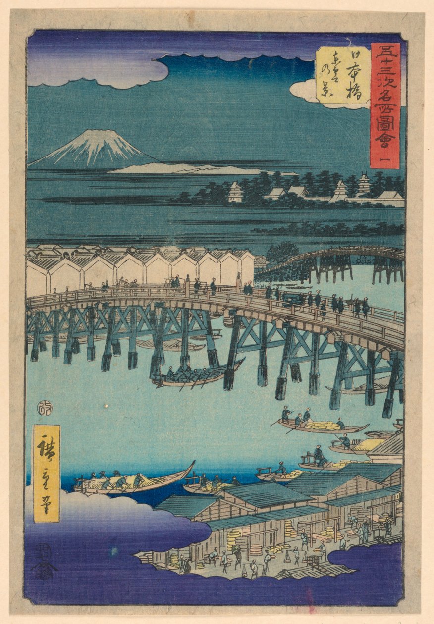 Nihonbashi z serii 53 Stacje Tokaido autorstwa Ando Hiroshige