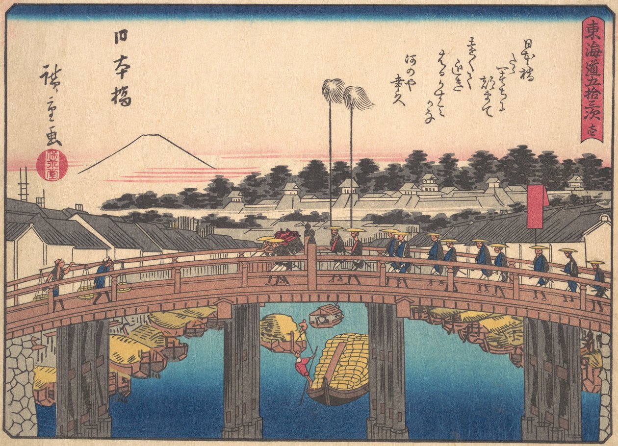 Nihonbashi z serii Pięćdziesiąt trzy stacje drogi Tokaido, początek XX wieku. autorstwa Ando Hiroshige
