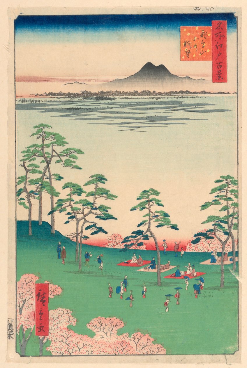 Widok na północ ze wzgórza Asuka (Asuka-yama Kita no Chobo) Z serii Sto słynnych widoków Edo autorstwa Ando Hiroshige