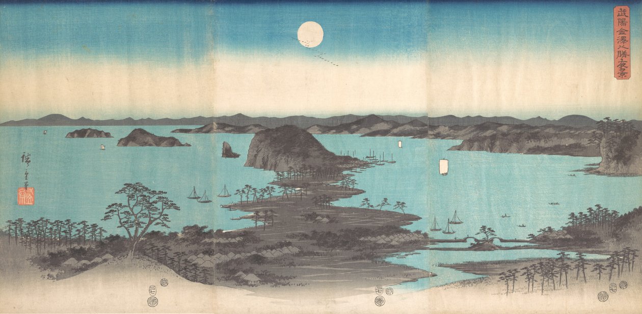 Panorama ośmiu widoków Kanasawy przy pełni księżyca, 1857., 1857. autorstwa Ando Hiroshige