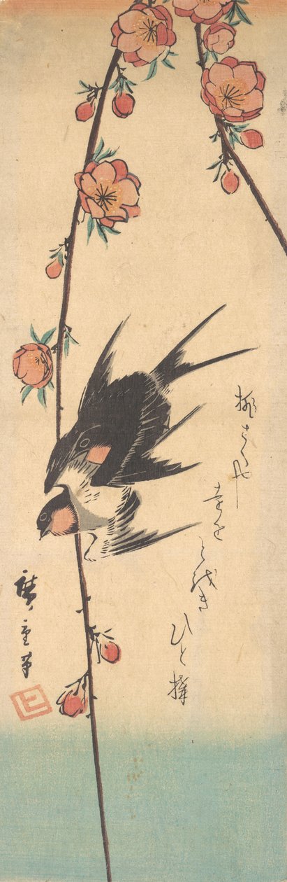 Kwiaty gruszy i jaskółki, ca. 1840., ca. 1840. autorstwa Ando Hiroshige