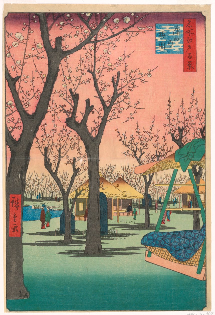 Śliwkowy Ogród, Kamata (Kamata no Umezono) Z cyklu Sto widoków Edo autorstwa Ando Hiroshige