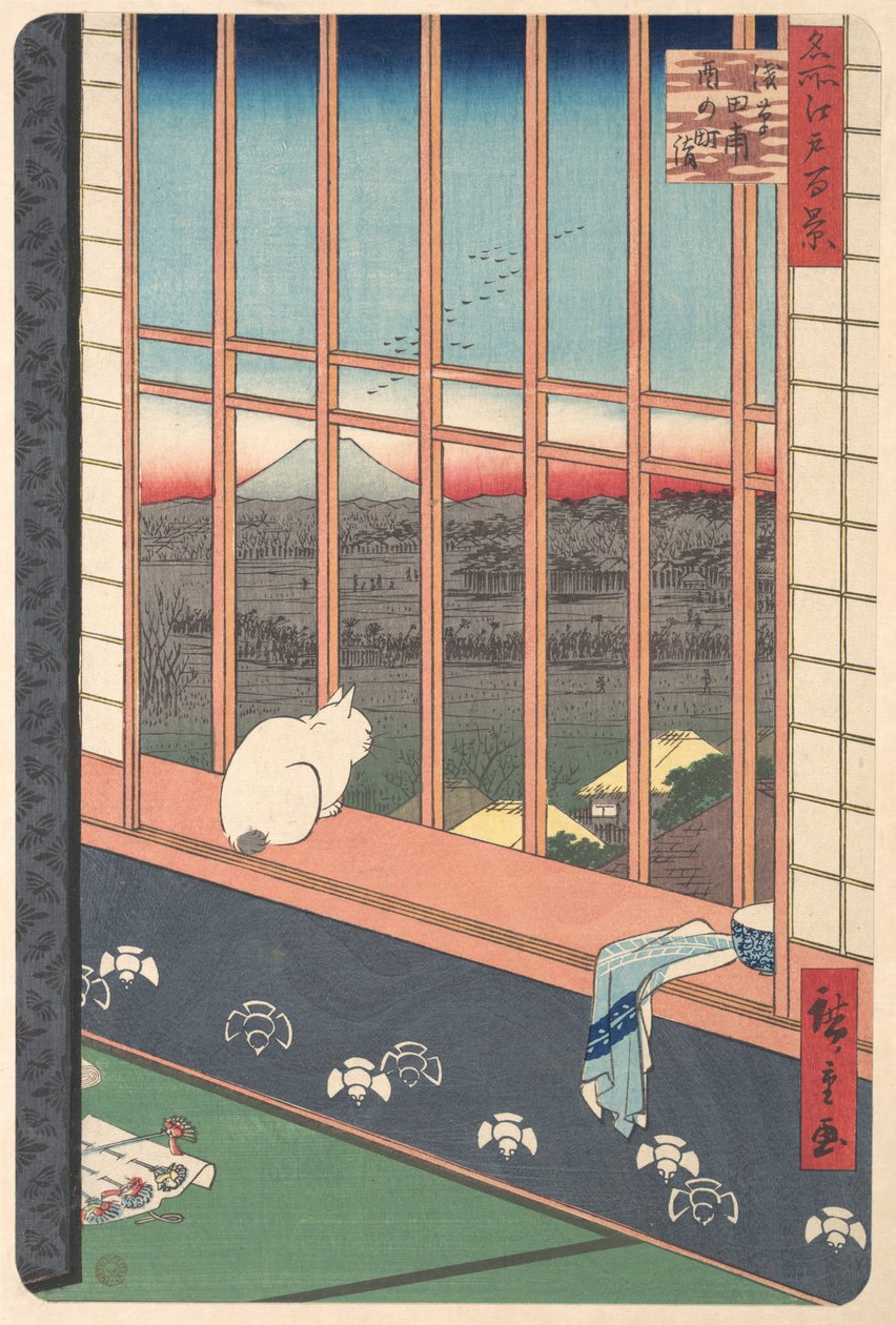 Biesiadnicy wrócili z festiwalu Tori no Machi w Asakusa, z serii Sto…, 1857. autorstwa Ando Hiroshige