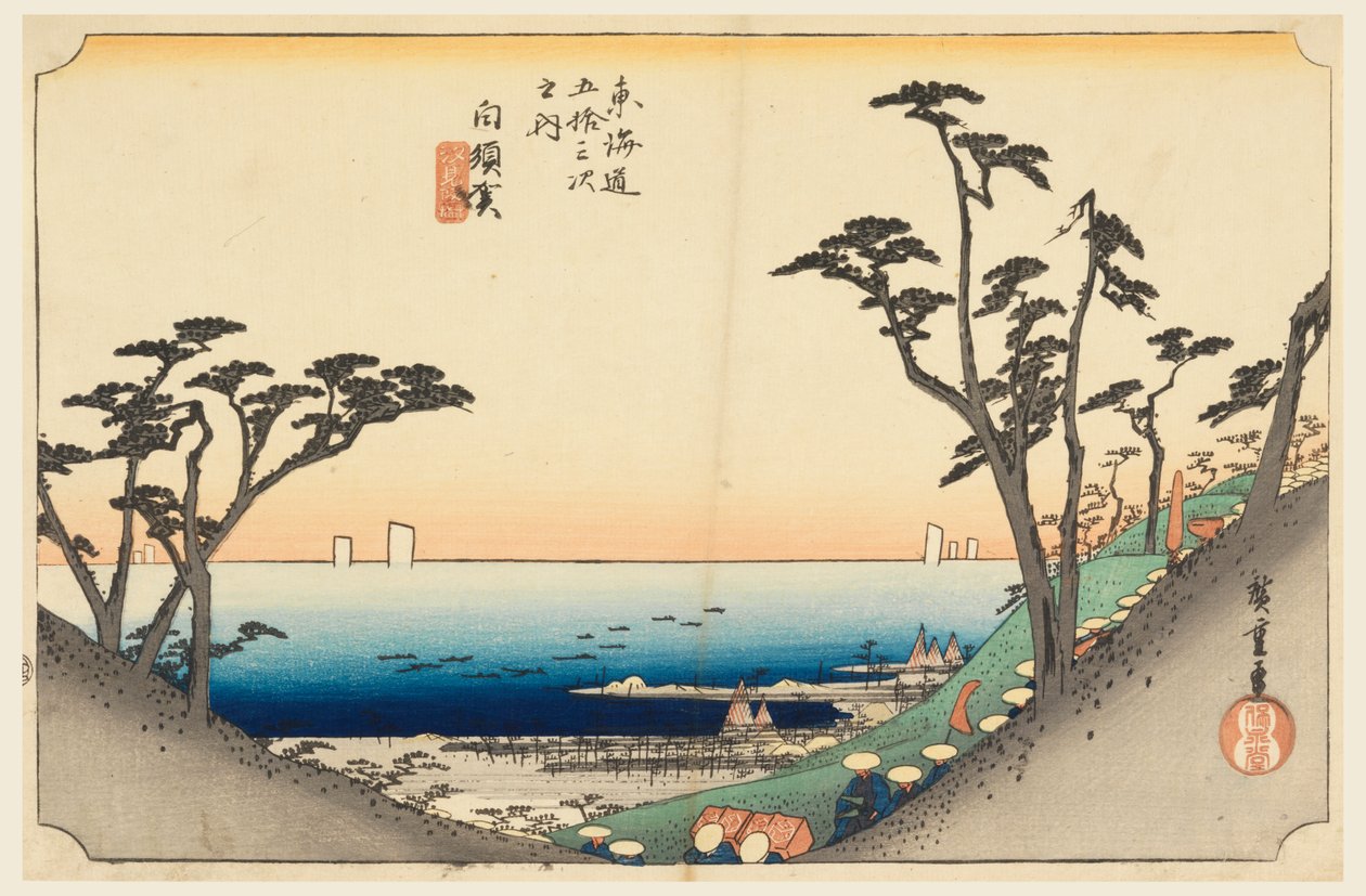 Przełęcz Shirasuka, członek pięćdziesięciu trzech dźwięków Stachi z miasta dolnego d autorstwa Ando Hiroshige