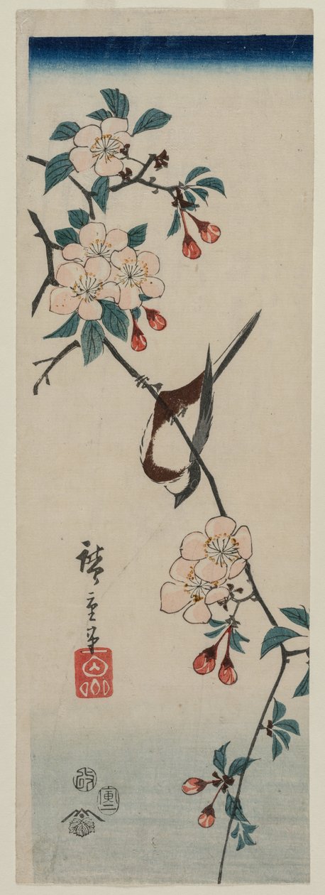 Mała jaskółka ptasia na gałęzi wiśni, 1854. autorstwa Ando Hiroshige