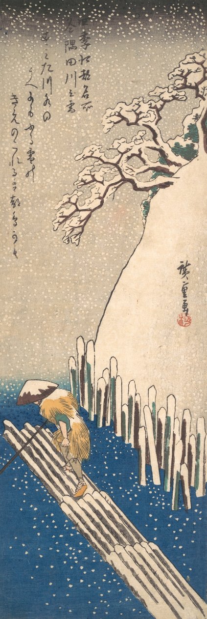 Śnieg na rzece Sumida, ok. godz. 1835., ca. 1835. autorstwa Ando Hiroshige