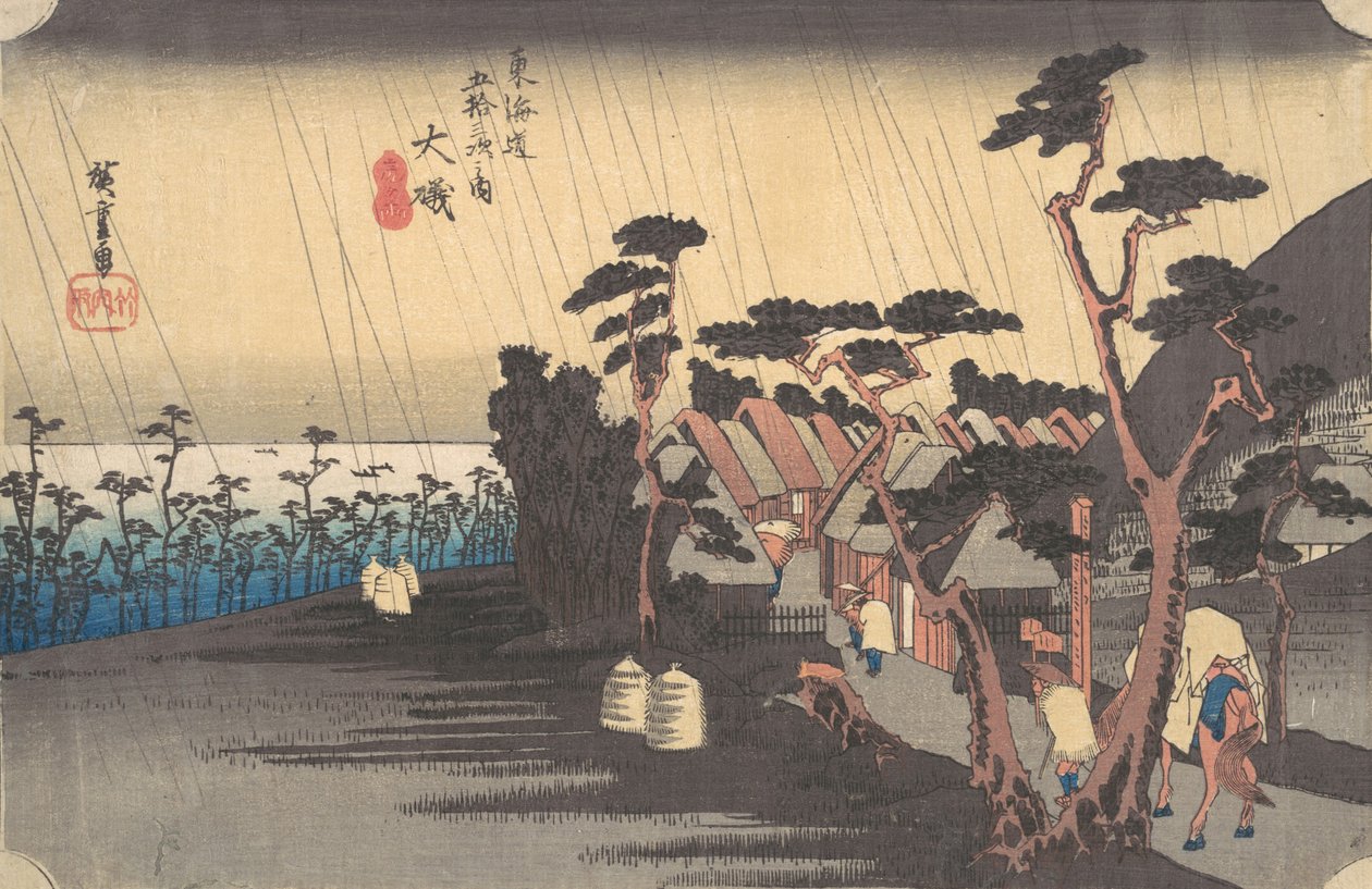 Tiger Rain na stacji Oiso, ca. 1834., ca. 1834. autorstwa Ando Hiroshige