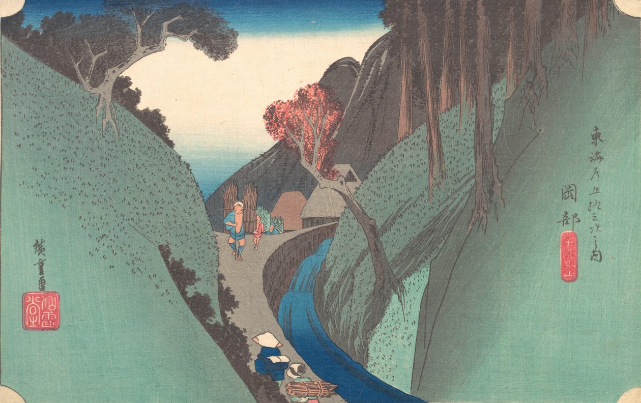 Uderz i pociągnij w Okabe, 1834. , 1834. autorstwa Ando Hiroshige