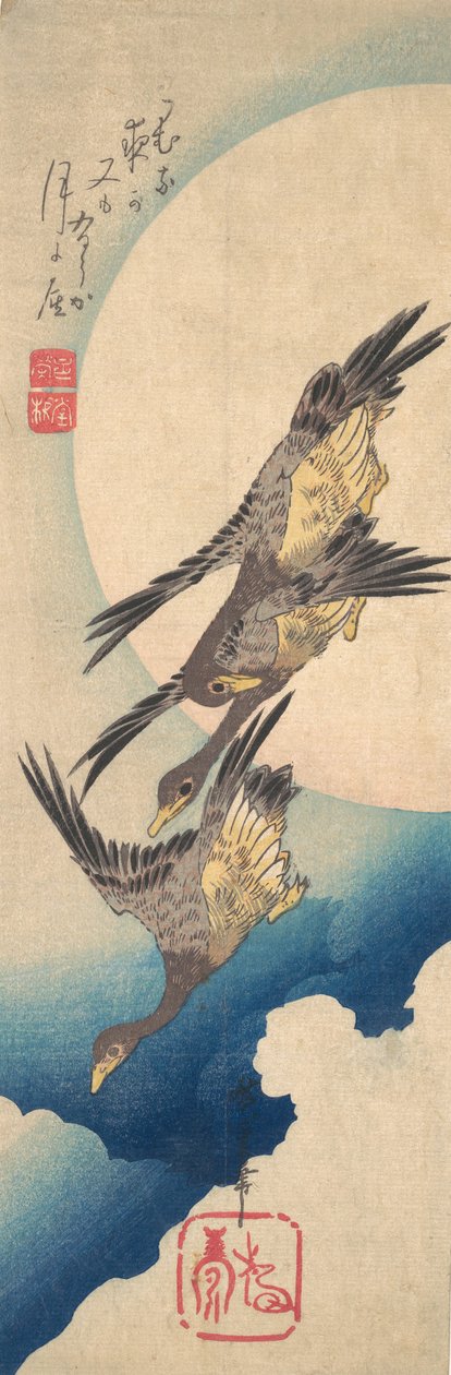 Dzikie gęsi latające pod pełnią księżyca, ok. godz. 1833., ca. 1833. autorstwa Ando Hiroshige