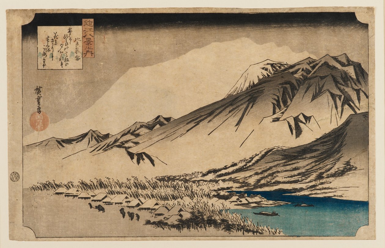 Drzeworyt - Wieczorny śnieg na górze Hira, 1797-1858 autorstwa Ando Hiroshige