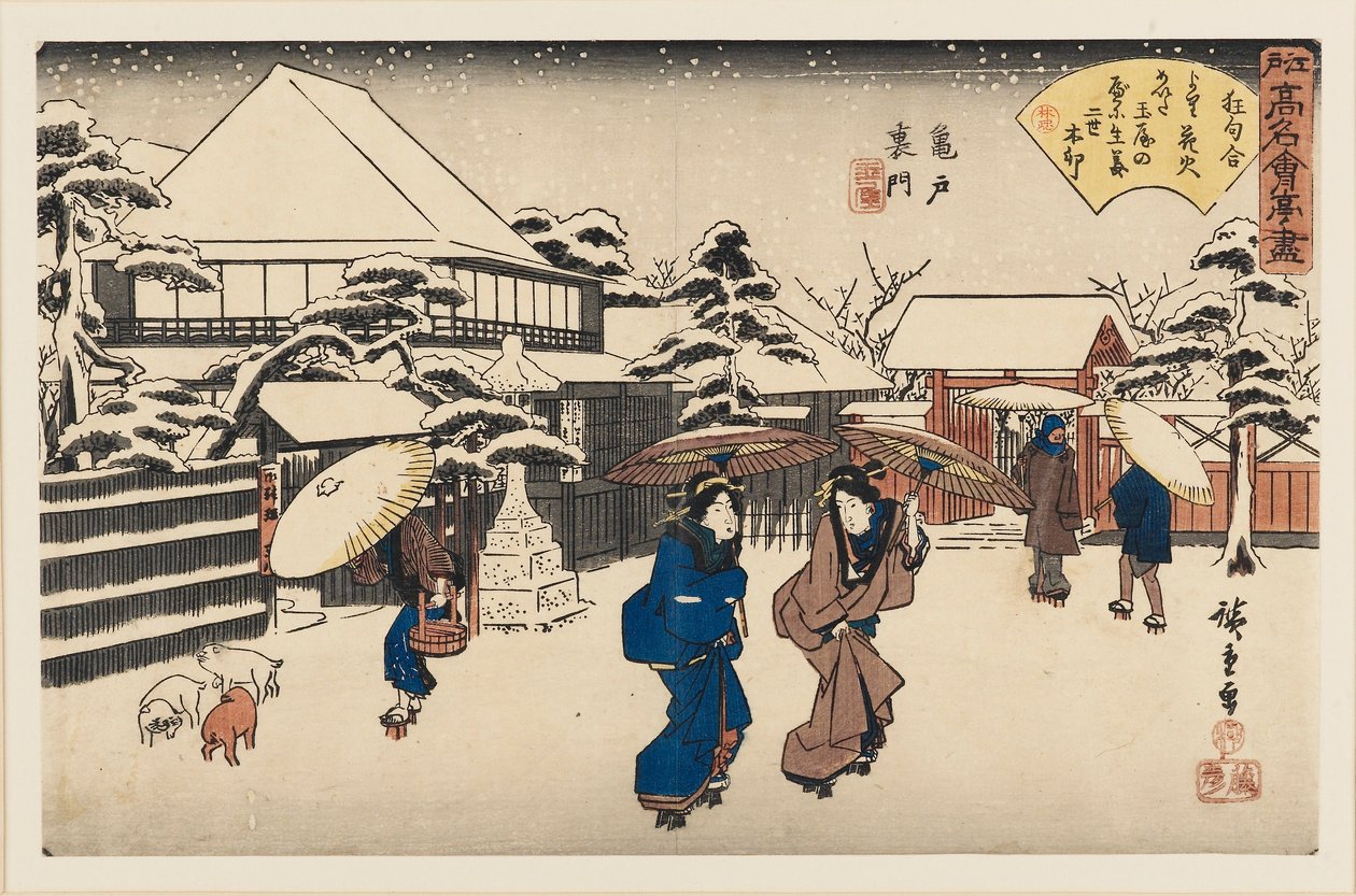 Drzeworyt - Damy w śniegu, 1797-1858 autorstwa Ando Hiroshige