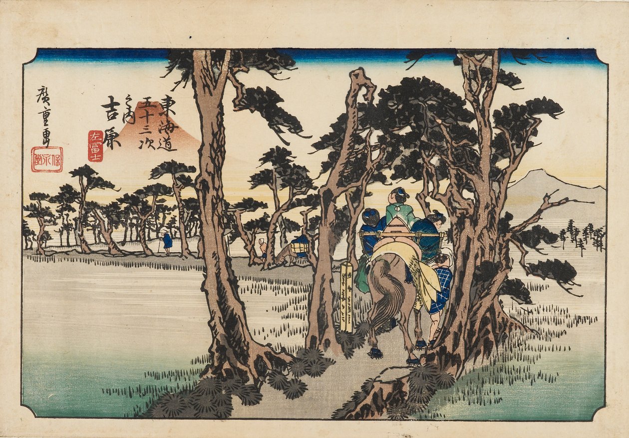 Oh DBock p Hayashi - Yoshiwara opuścił Fuji, 19 linia Tsury. autorstwa Ando Hiroshige