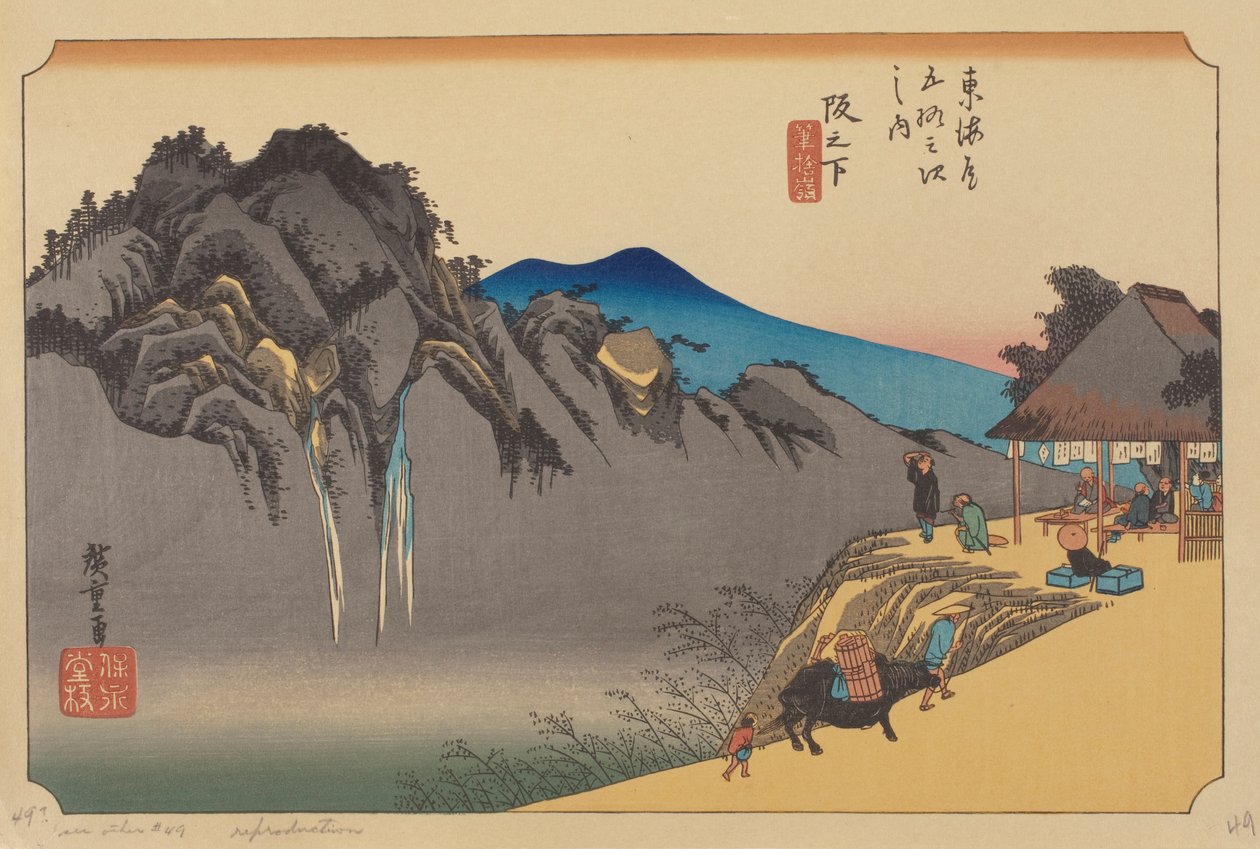 Stacja Sakamoshita (kolorowy drzeworyt) autorstwa Ando or Utagawa (after) Hiroshige