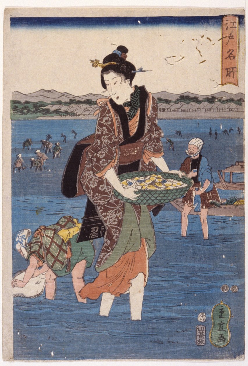 (Duża brodząca kobieca postać) autorstwa Ando or Utagawa Hiroshige