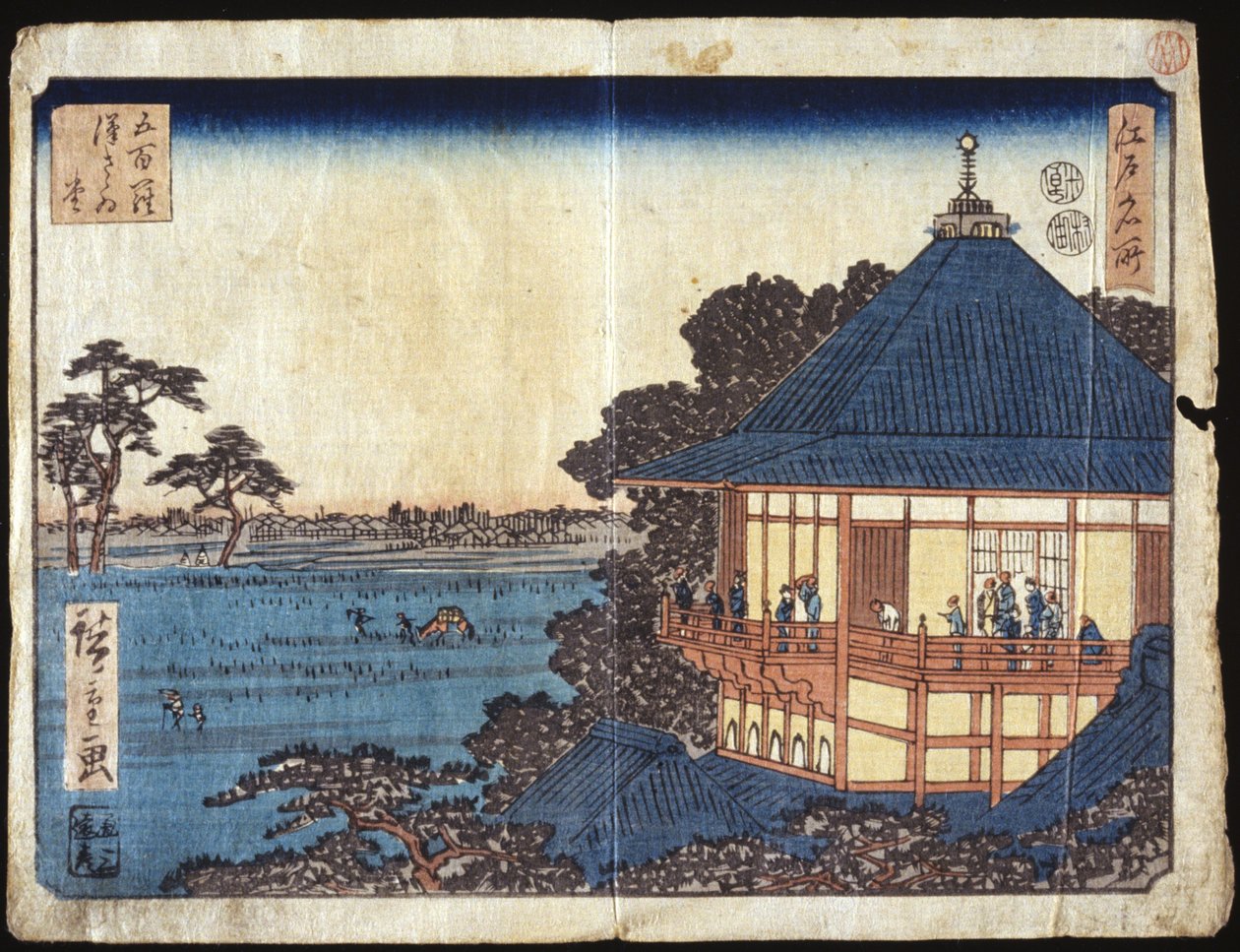 500 Arhatów, Sala Sazai (drzeworyt kolorowy) autorstwa Ando or Utagawa Hiroshige