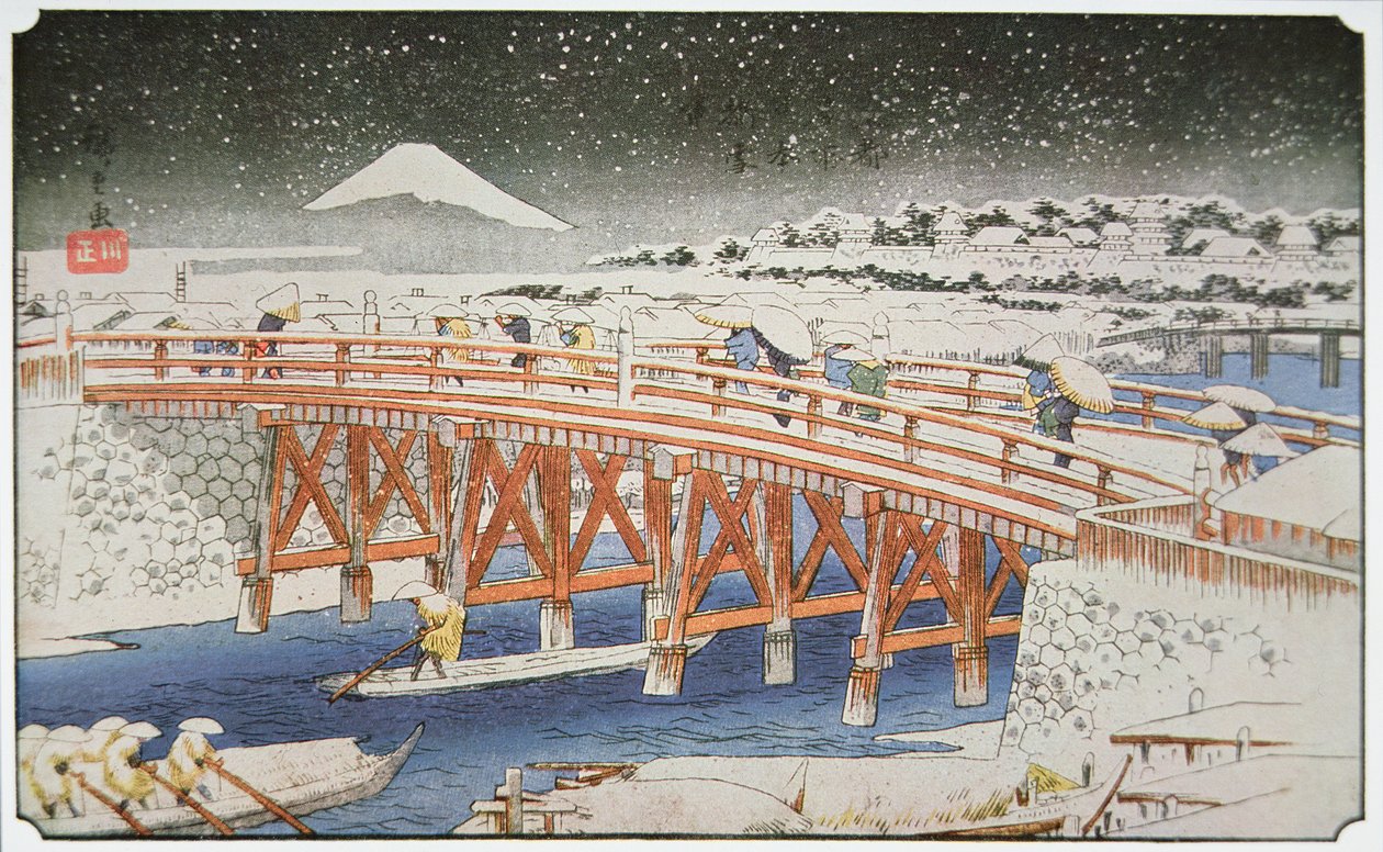 Most w Yedo z górą Fuji w tle autorstwa Ando or Utagawa Hiroshige