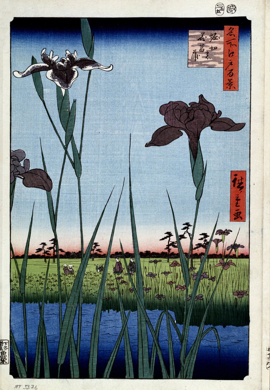 „Sto słynnych widoków Edo” : „Tęczówka do Horikiri” (Irysy w Horikiri (sto słynnych widoków Edo) Japońska grafika Utagawa Hiroshige (1797-1858) 1856-1858 Muzeum Ermitażu w Petersburgu autorstwa Ando or Utagawa Hiroshige