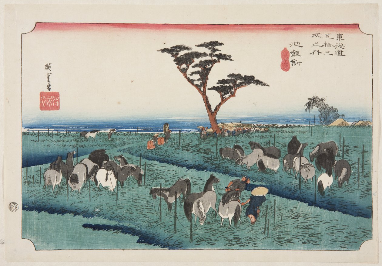 Chiry?: Early Summer Horse Fair (Chiry?, shuka uma ichi) (kolorowy drzeworyt) autorstwa Ando or Utagawa Hiroshige