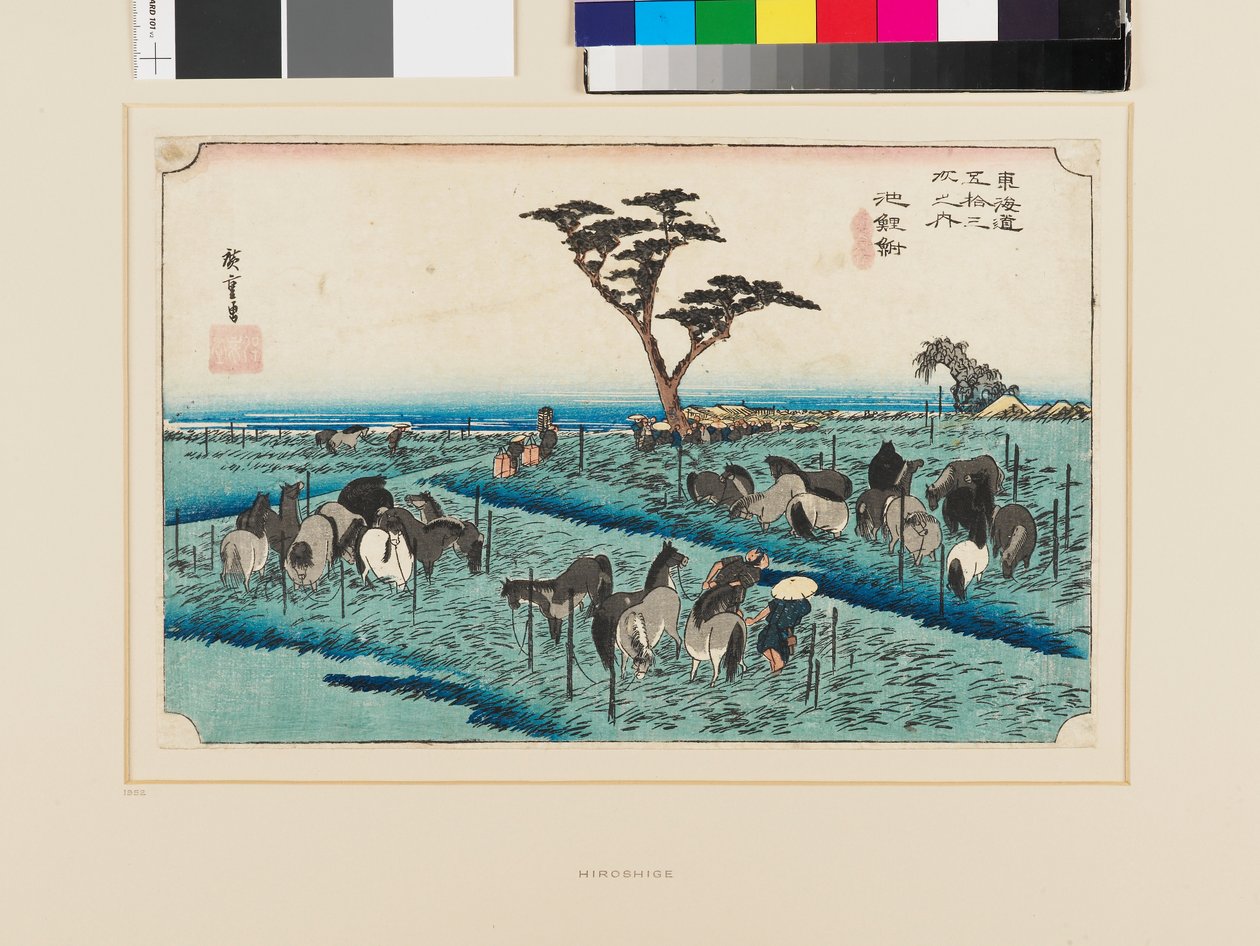 Chiryū: Wczesne letnie targi koni autorstwa Ando or Utagawa Hiroshige
