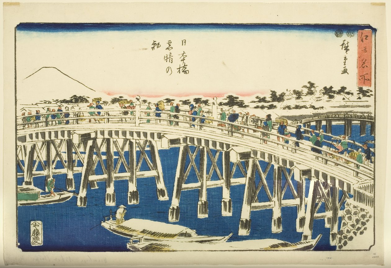 Cear r to także r person g af hand r S w at Nihonbashi B ri dge (Nihonbashi śnieżny słoneczny poranek) autorstwa Ando or Utagawa Hiroshige