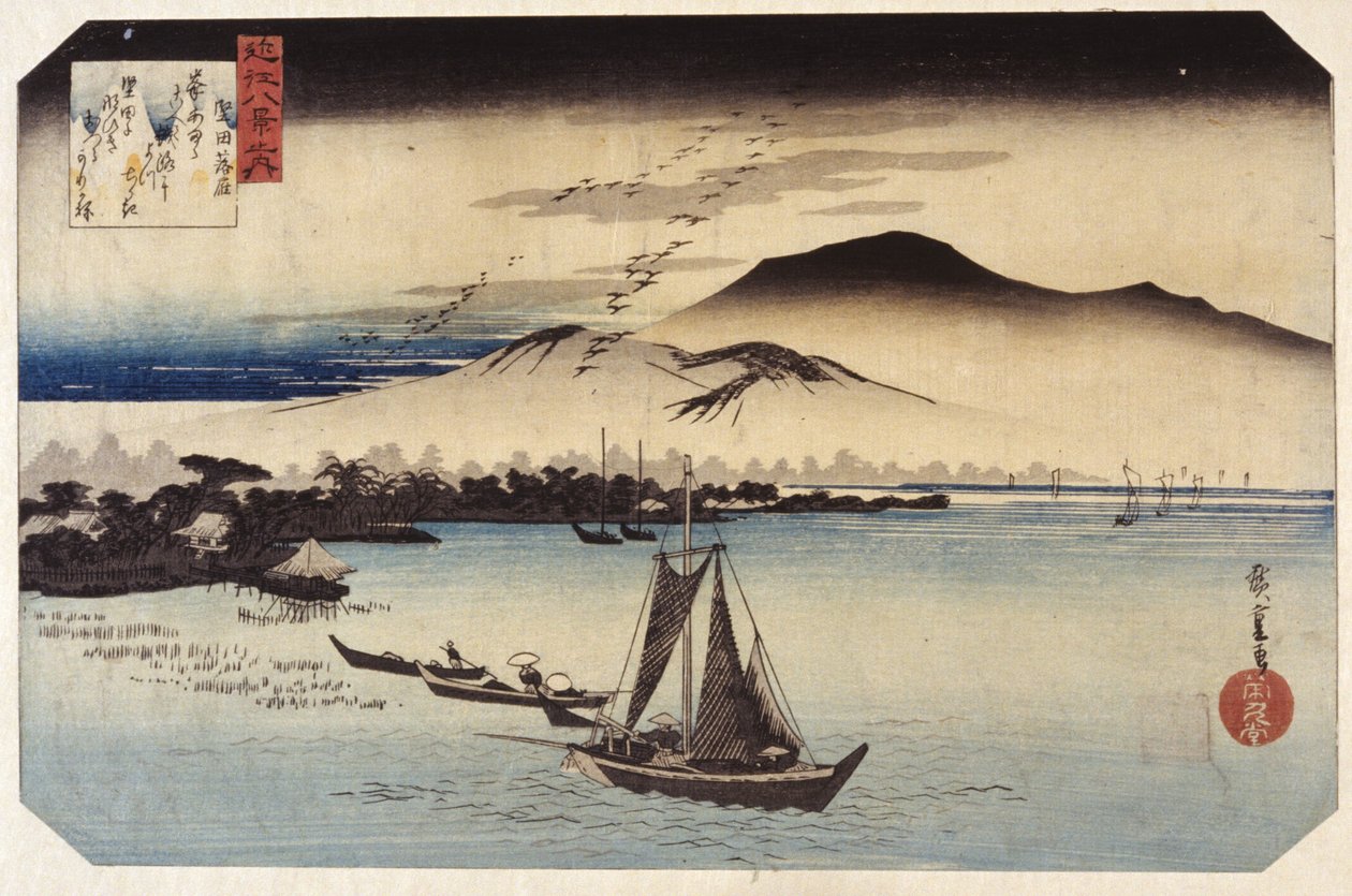 Malejące gęsi w Katada (drzeworyt kolorowy) autorstwa Ando or Utagawa Hiroshige