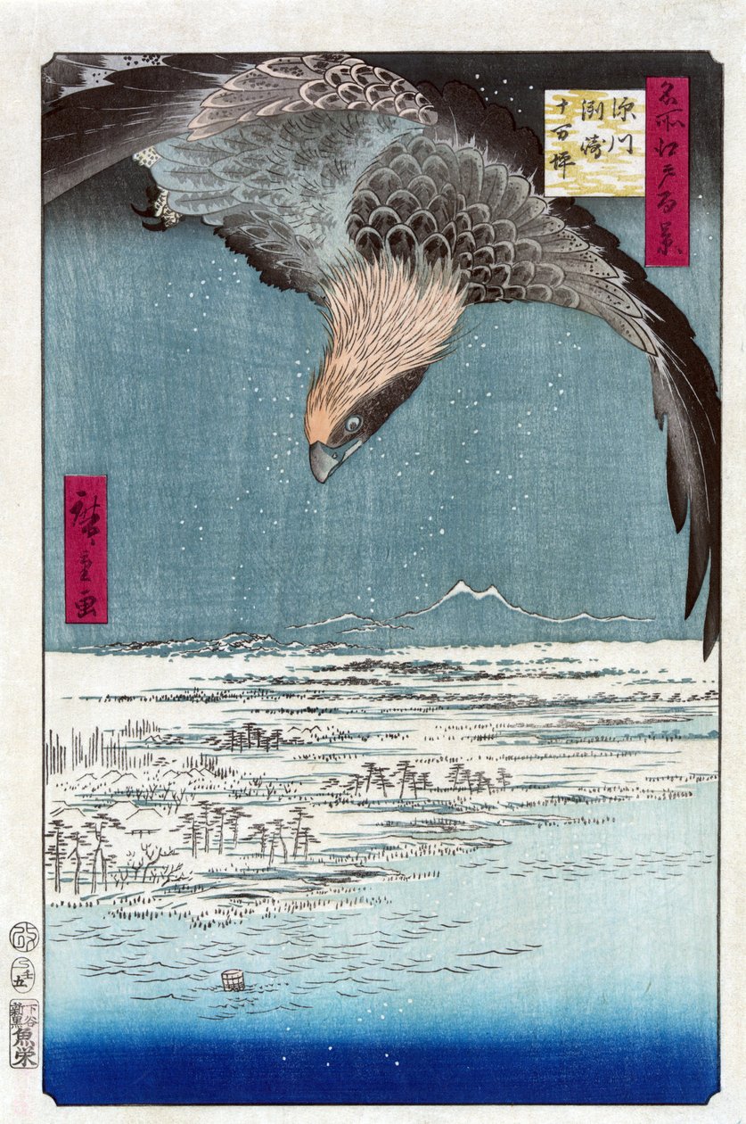 Estampe japonaise: La plaine Juman Tsubo a Susaki, Fukagawa (Tokio, Japonia). Serie cent vues celebres d