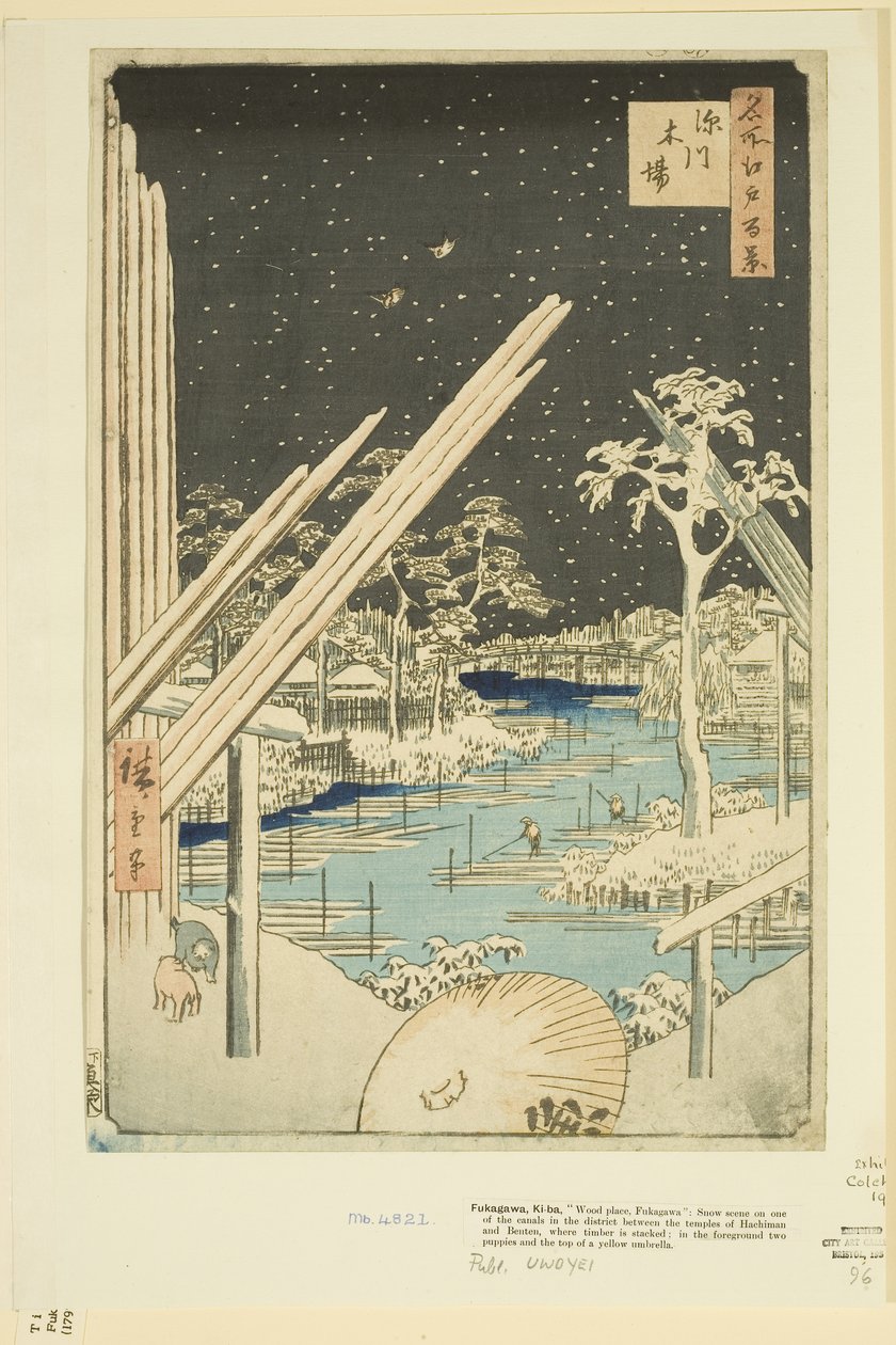 Fukagawa Lumberyards (Fukagawa Kiba) (kolorowy drzeworyt) autorstwa Ando or Utagawa Hiroshige