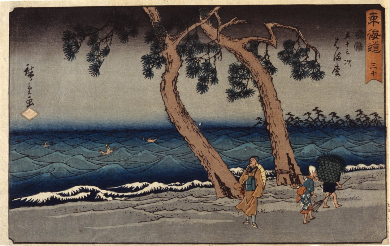 Stacja Hamamatsu (kolorowy drzeworyt) autorstwa Ando or Utagawa Hiroshige