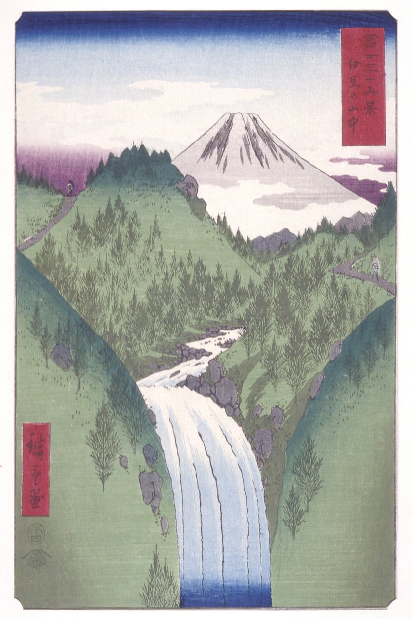 W górach Izu (Izu No Sanch?) (kolorowy drzeworyt) autorstwa Ando or Utagawa Hiroshige