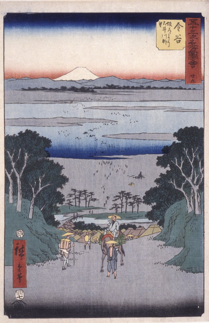 Kanaya (kolorowy drzeworyt) autorstwa Ando or Utagawa Hiroshige