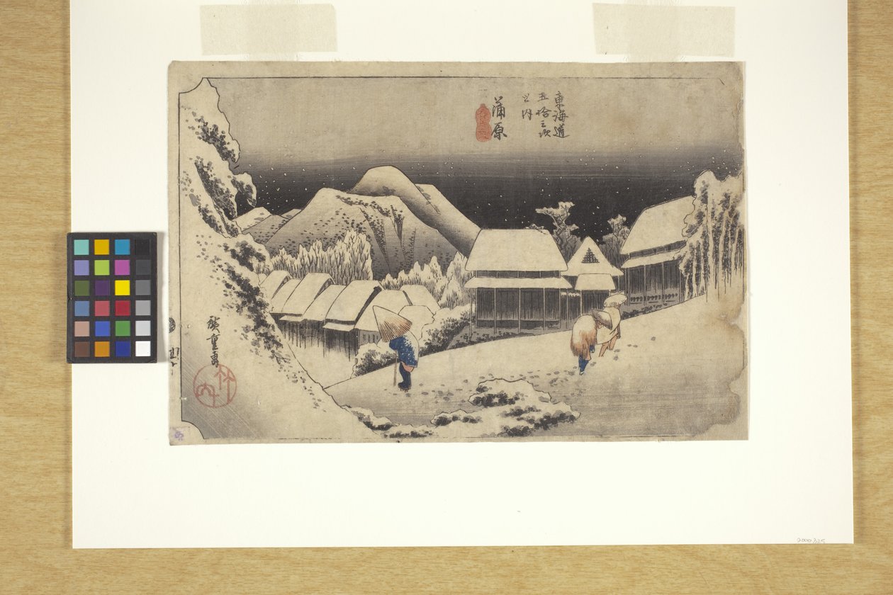 Kanbara, Nocny śnieg (drzeworyt kolorowy) autorstwa Ando or Utagawa Hiroshige