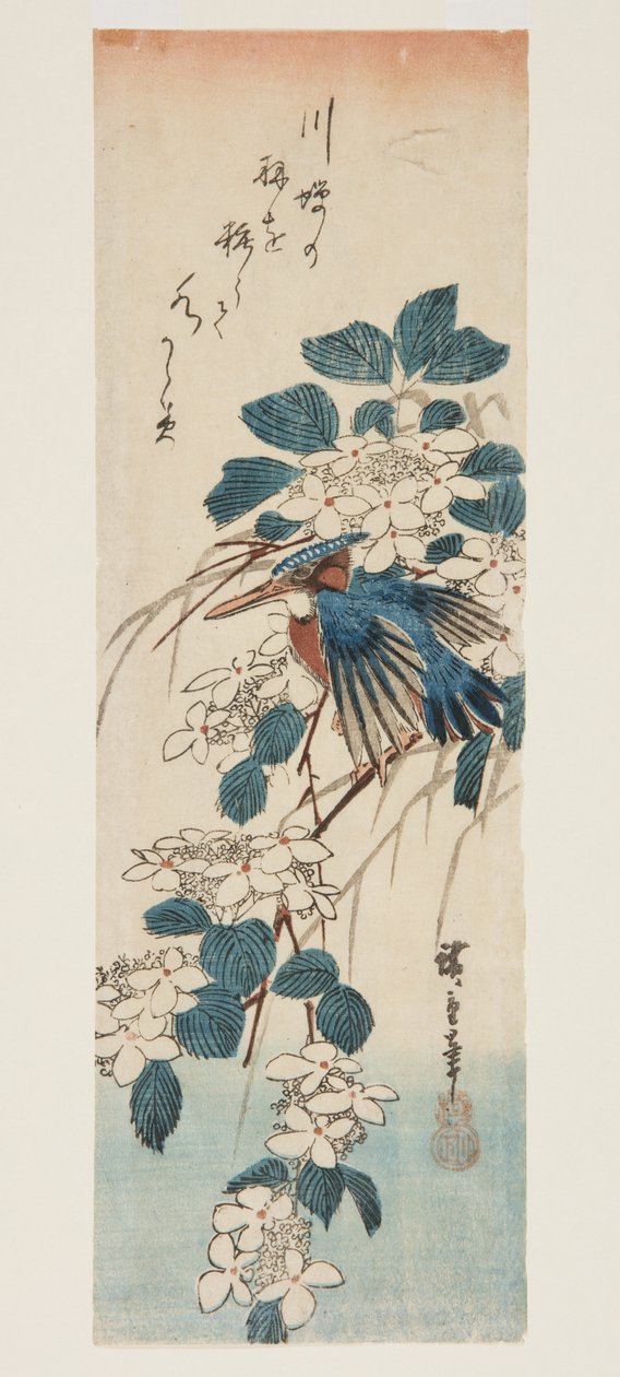 Zimorodek i Kalina (kolorowy drzeworyt) autorstwa Ando or Utagawa Hiroshige