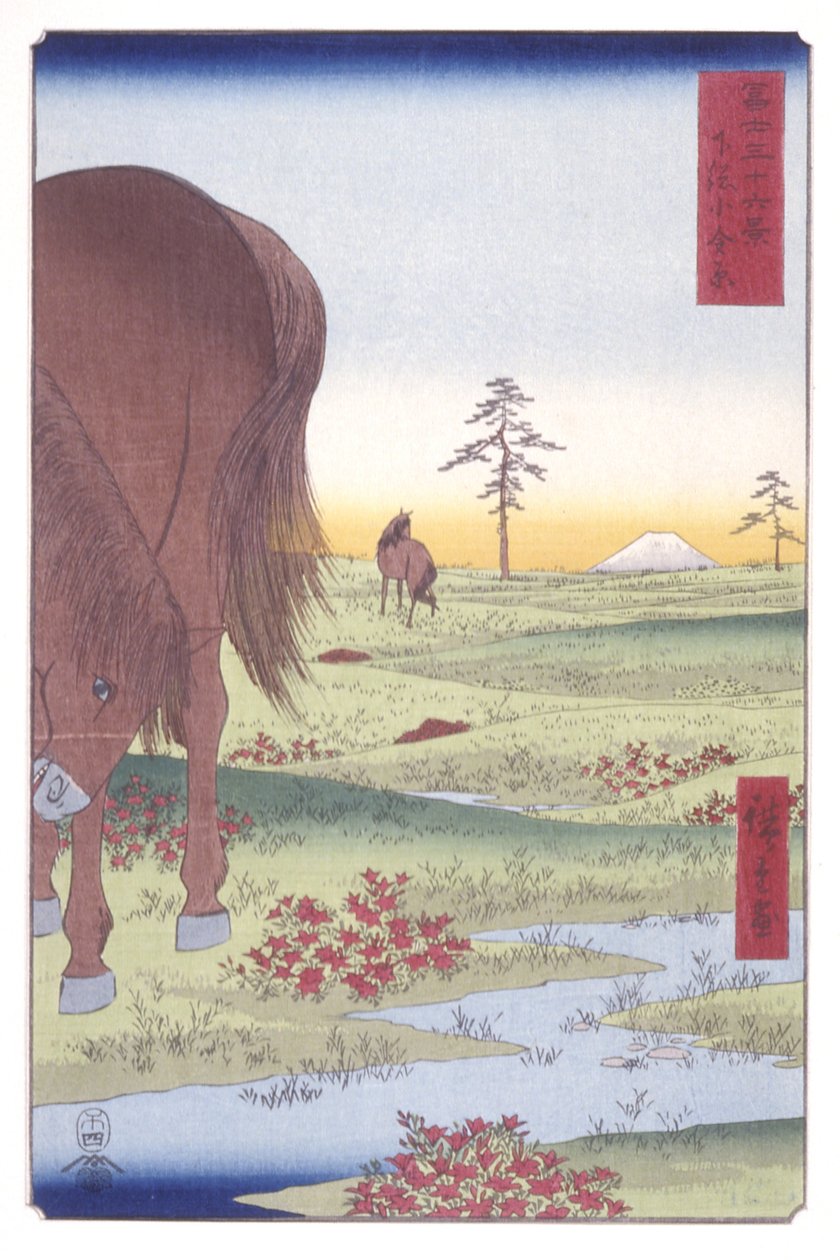 Równina Kogane w prowincji Shimōsa (Shimōsa Koganegahara) (drzeworyt kolorowy) autorstwa Ando or Utagawa Hiroshige
