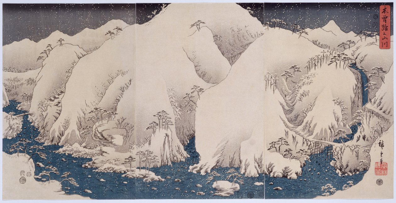 „Góry i rzeki Kiso”, 1857 autorstwa Ando or Utagawa Hiroshige