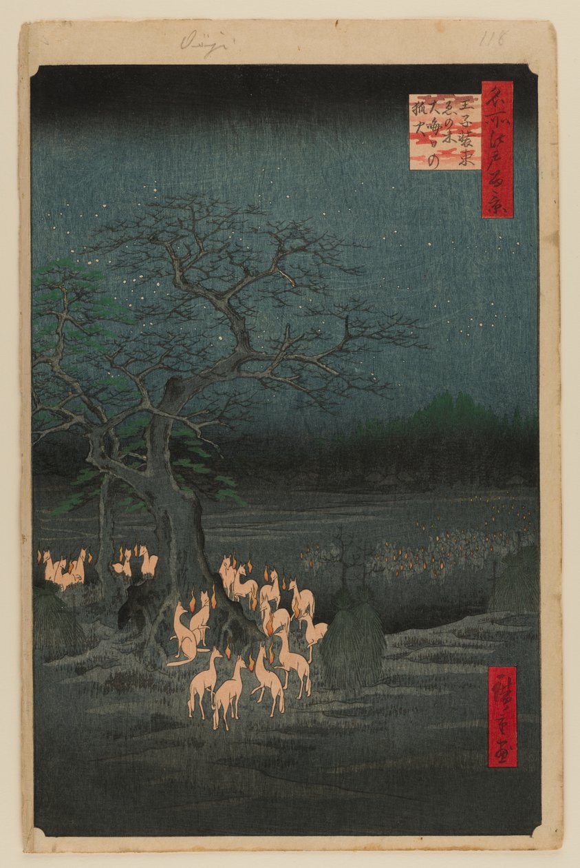 Sylwestrowe ogniska w Changing Tree, Oji autorstwa Ando or Utagawa Hiroshige