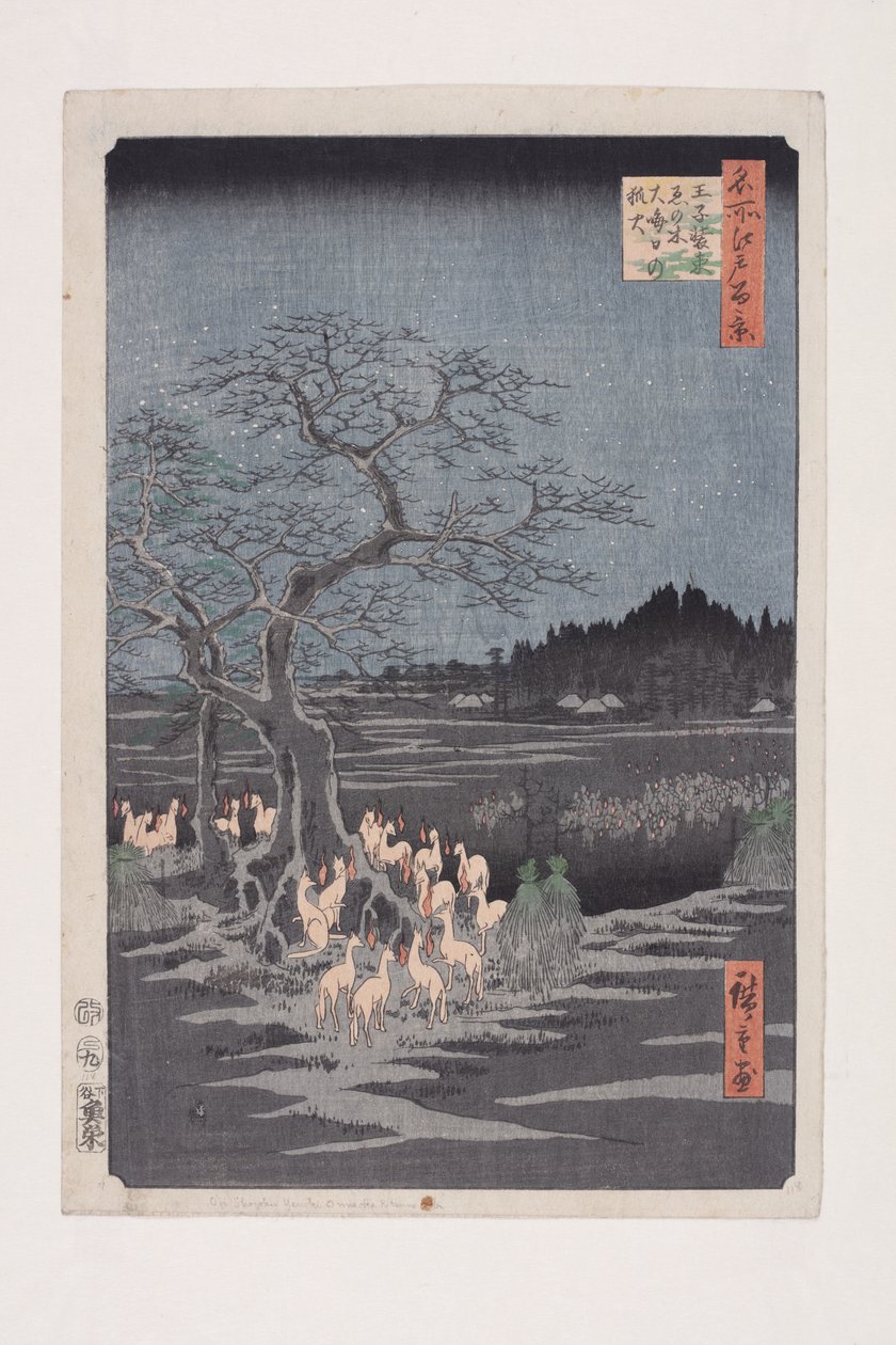 Sylwester Foxfires at the Change Tree, ?ji (?ji Sh?zoku enoki ?misoka no kitsunebi) (kolorowy drzeworyt) autorstwa Ando or Utagawa Hiroshige
