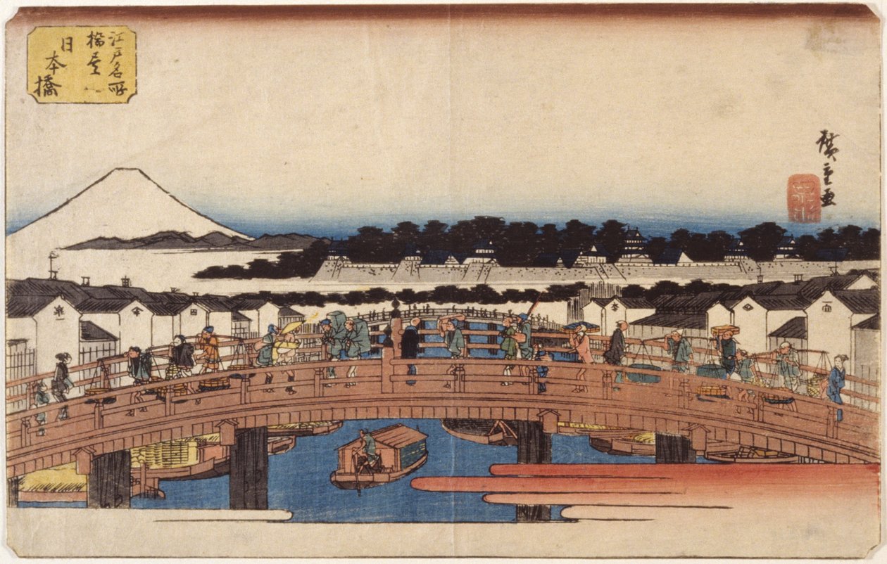 Nihonbashi (kolorowy drzeworyt) autorstwa Ando or Utagawa Hiroshige