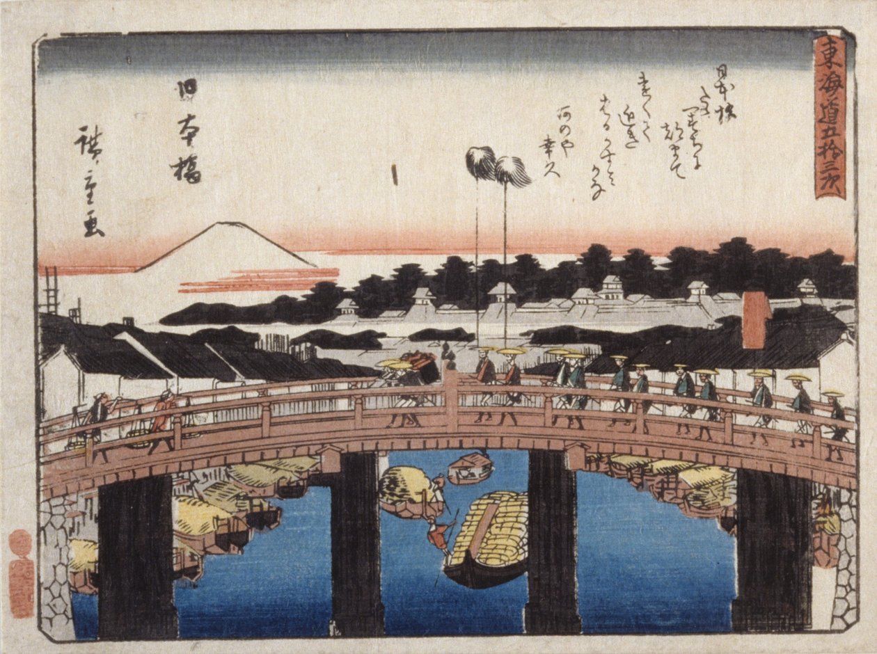 Nihonbashi (kolorowy drzeworyt) autorstwa Ando or Utagawa Hiroshige
