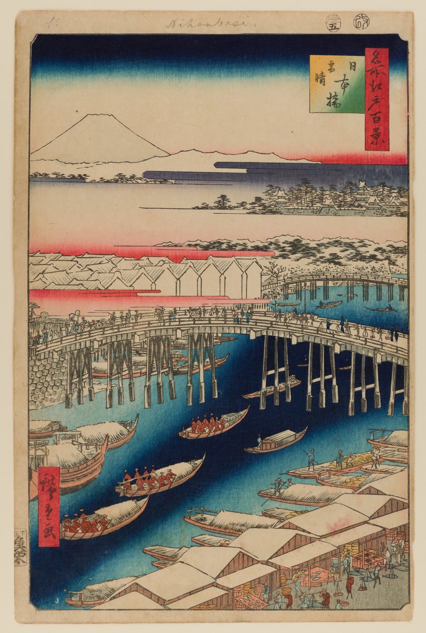 Nihonbashi, sprzątanie po śniegu autorstwa Ando or Utagawa Hiroshige