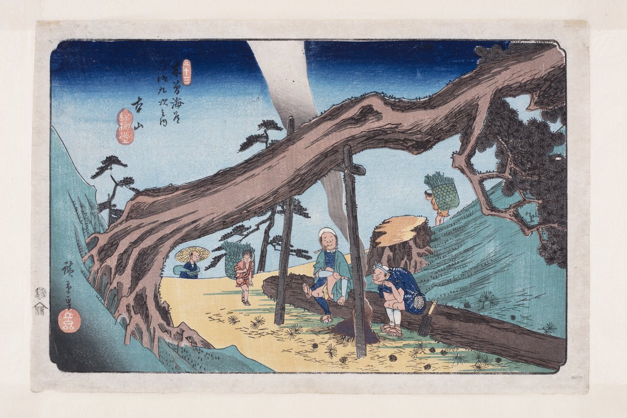 Nr 33, Motoyama (kolorowy drzeworyt) autorstwa Ando or Utagawa Hiroshige
