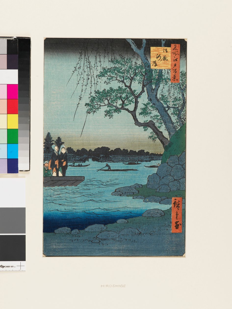 Brzeg rzeki Onmaya autorstwa Ando or Utagawa Hiroshige