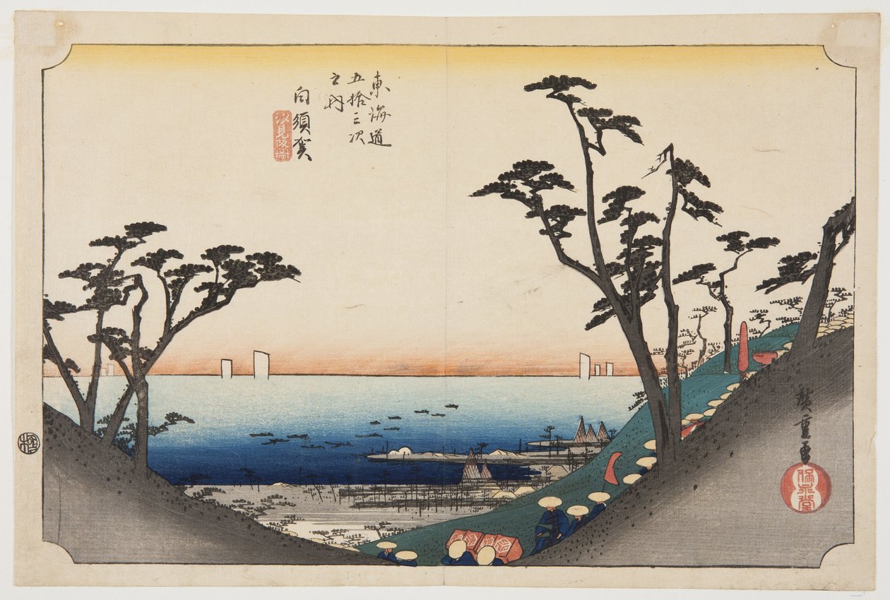Shirasu: ゔ ゔ ゔ w Shiomizaka (Shirasu, Shiomizakazu) autorstwa Ando or Utagawa Hiroshige
