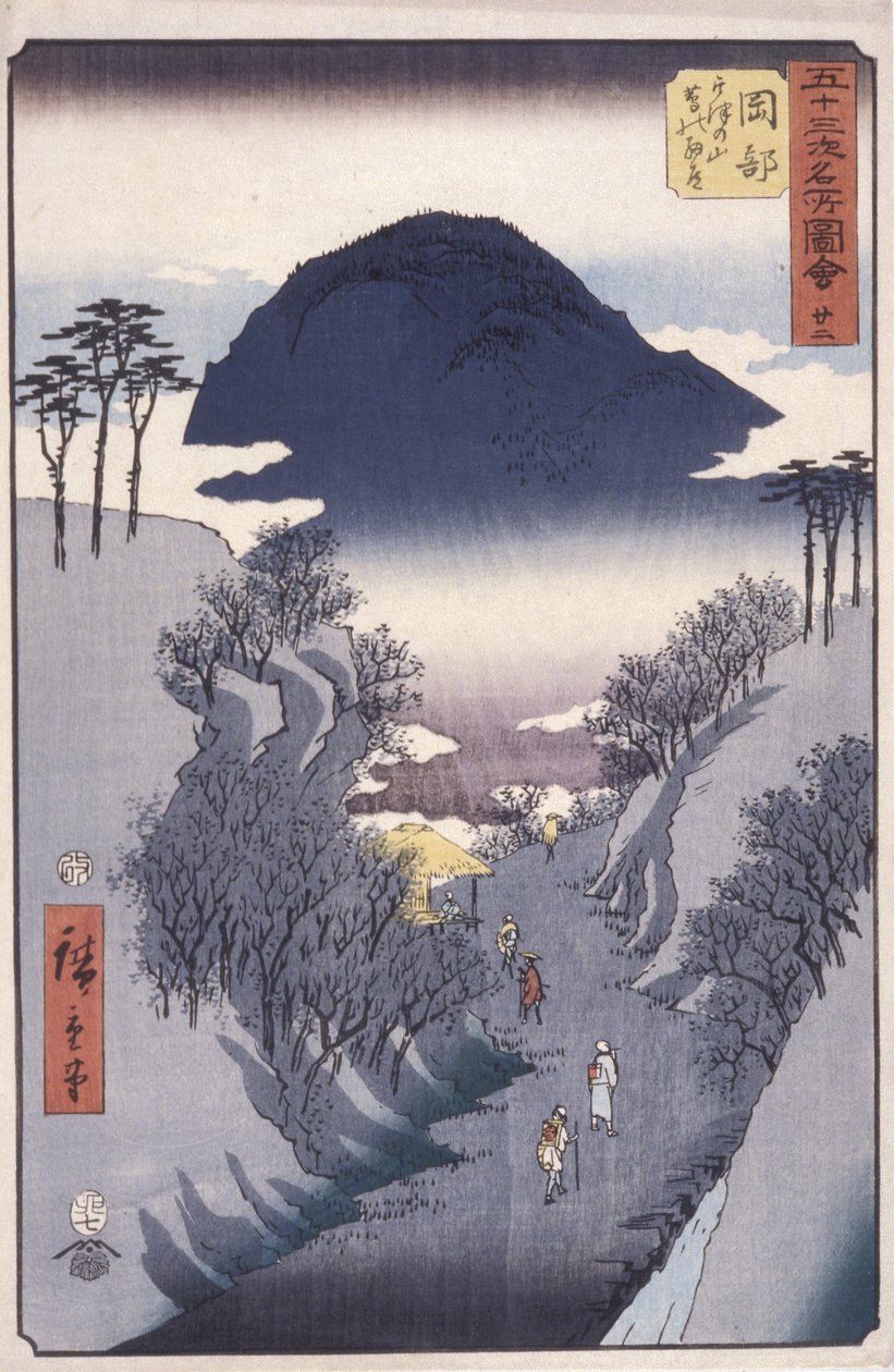 Station 22, Okabe (kolorowy drzeworyt) autorstwa Ando or Utagawa Hiroshige