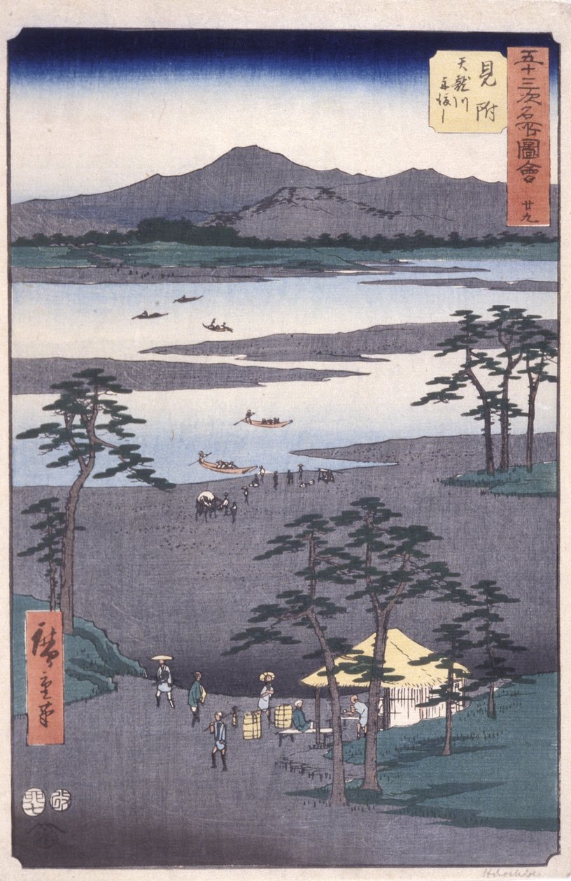 Stacja 29, Mitsuke (kolorowy drzeworyt) autorstwa Ando or Utagawa Hiroshige