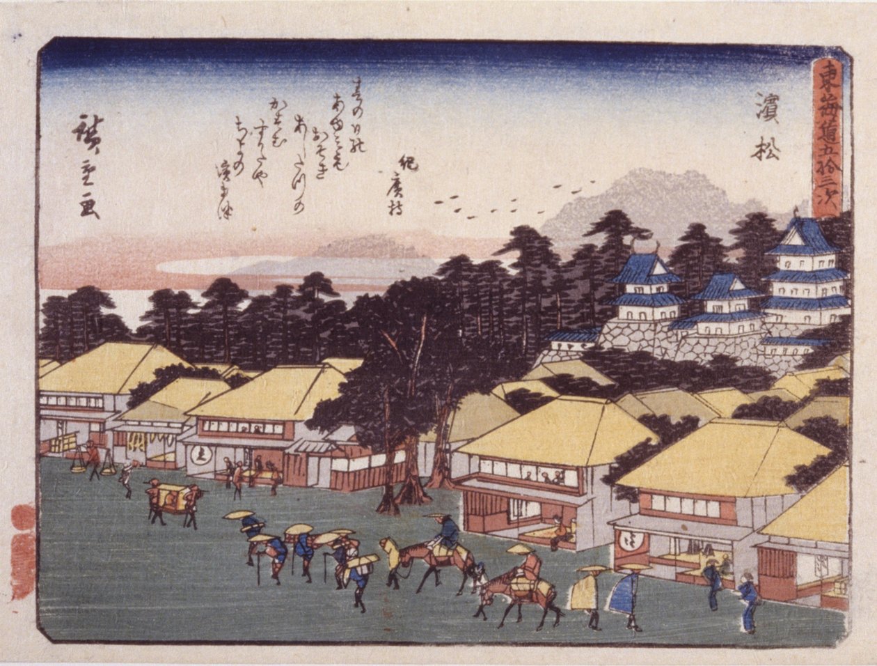 Stacja 30, Hamamatsu (kolorowy drzeworyt) autorstwa Ando or Utagawa Hiroshige
