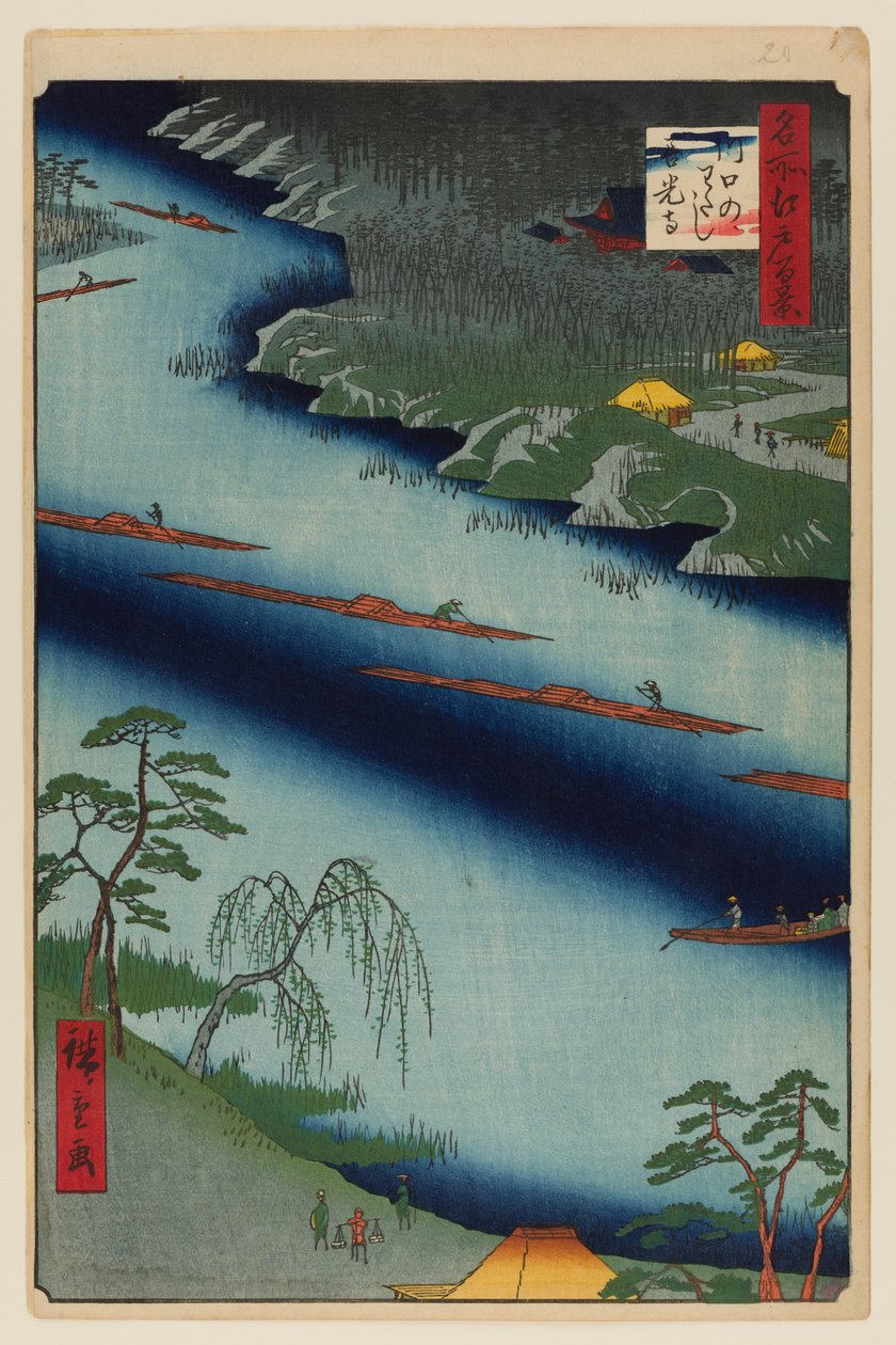 Prom Kawaguchi i świątynia Zenkoji autorstwa Ando or Utagawa Hiroshige