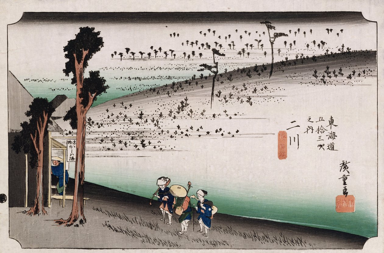 Płaskowyż Małp, Futagawa, z serii „Pięćdziesiąt trzy stacje Tokaido” autorstwa Ando or Utagawa Hiroshige