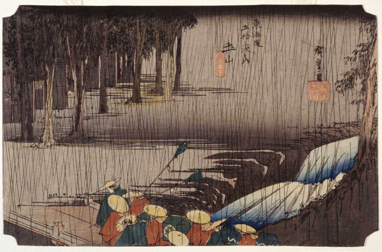 Touchiyama W Wiosennym Deszczu autorstwa Ando or Utagawa Hiroshige